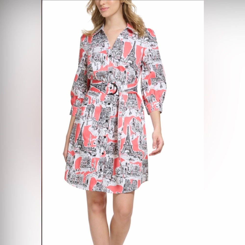 Karl Lagerfeld Red and Black Cityscape Dress